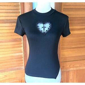 Gothic Lolita EGL Punk Victorian Heart & Cross Black Short Sleeve Tee Top